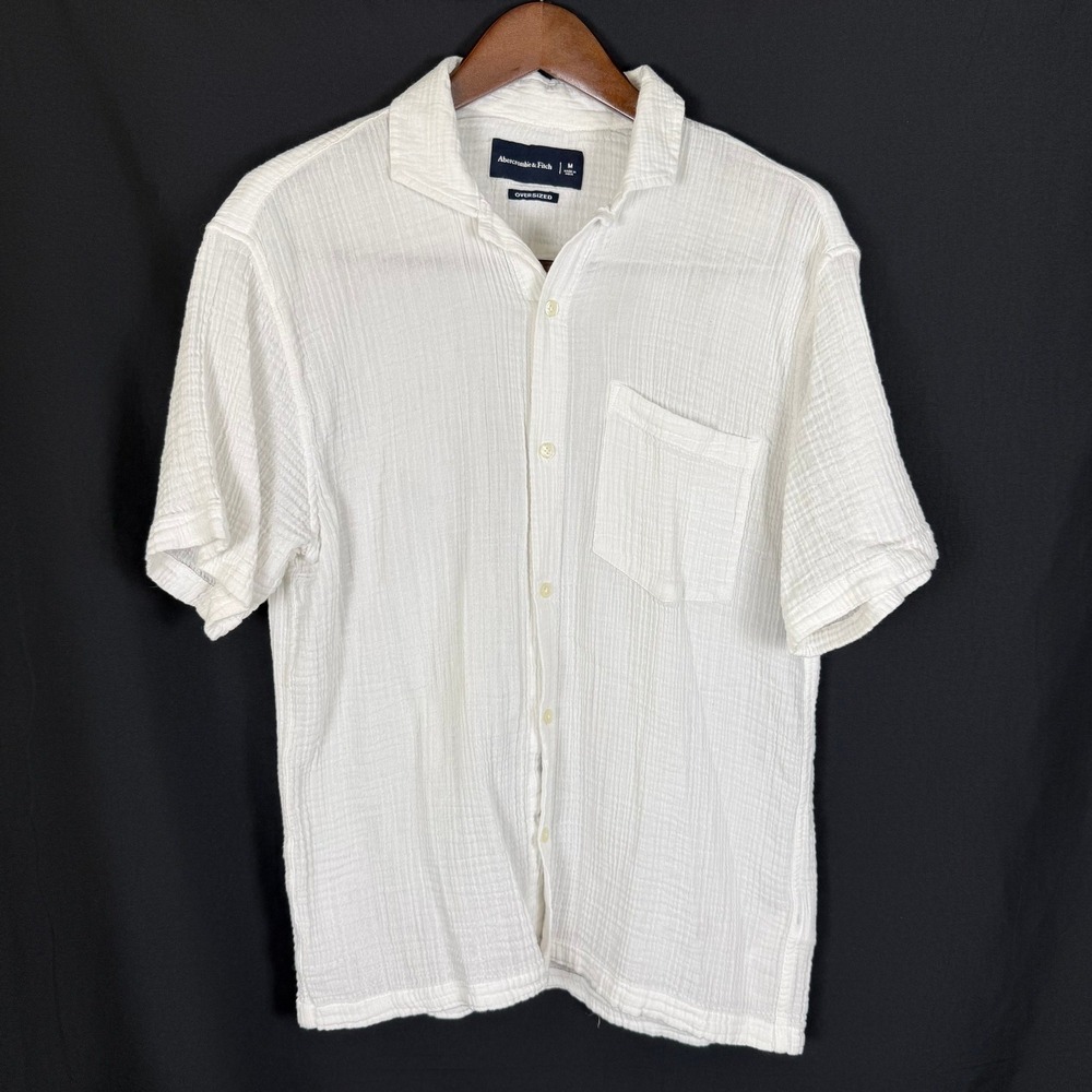 Abercrombie & Fitch White Cotton Gauze Oversized Short Sleeve Button Up Shirt M